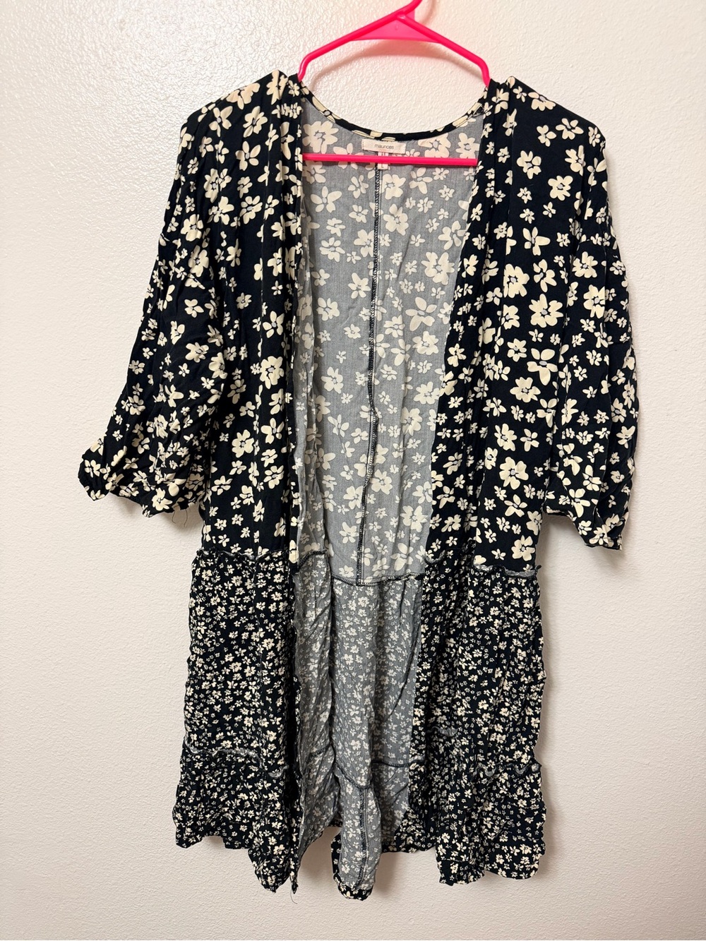 Maurices Black and Cream Floral Open-Front Kimono